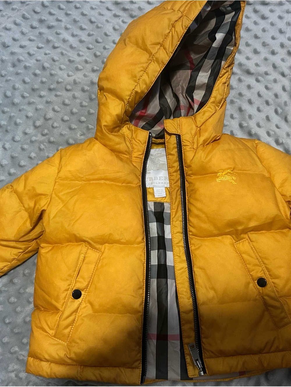 Burberry Kids Mustard Hooded Quilted Puffer Jacket